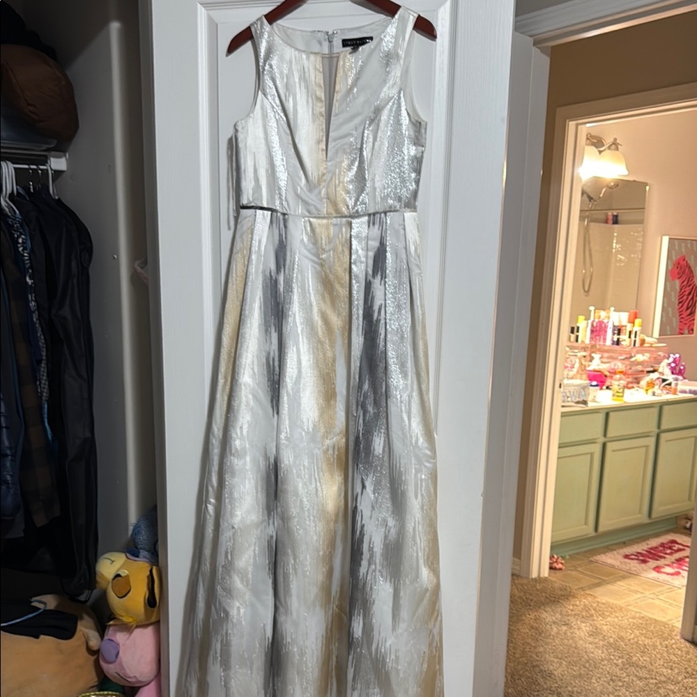 Aidan Mattox Metallic Silver and Cream Gown BNWT